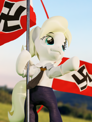 Size: 2880x3840 | Tagged: safe, artist:xppp1n, imported from derpibooru, oc, oc:luftkrieg, pegasus, pony, 3d, blender, blender cycles, clothes, female, filly, hitler youth, league of german girls, nazi, nazi flag, necktie, pants, sieg heil, smiling, solo, swastika, uniform