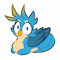 Size: 2048x2048 | Tagged: safe, artist:berrysoda10, imported from derpibooru, gallus, griffon, behaving like a cat, catbird, catloaf, cute, gallabetes, high res, looking at you, lying down, male, no pupils, prone, simple background, solo, white background