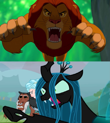 Size: 1019x1141 | Tagged: safe, artist:gojirafan1994, edit, edited screencap, imported from derpibooru, screencap, cozy glow, lord tirek, queen chrysalis, centaur, changeling, pegasus, the ending of the end, comparison, disney, simba, the lion king