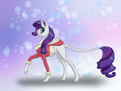 Size: 4000x3000 | Tagged: safe, artist:shaslan, imported from derpibooru, rarity, pony, unicorn, christmas clothing, female, leonine tail, mare, raised hoof, smiling, solo, tail, winter