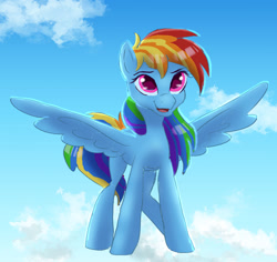 Size: 1280x1207 | Tagged: safe, artist:shaslan, imported from derpibooru, rainbow dash, pegasus, pony, cloud, female, mare, sky, solo, spread wings, wings