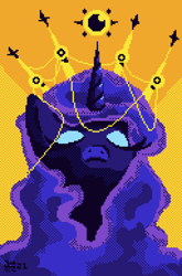 Size: 1024x1552 | Tagged: safe, artist:boxwari, imported from derpibooru, princess luna, alicorn, pony, crown, female, jewelry, mare, pixel art, regalia, solo