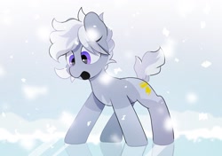 Size: 2064x1457 | Tagged: safe, artist:mochi_nation, imported from derpibooru, oc, oc only, oc:silver bolt, earth pony, pony, female, ice, mare, open mouth, snow, snowfall, solo, surprised, winter