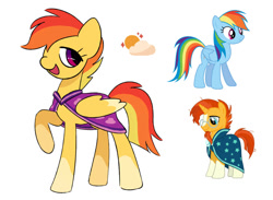 Size: 1125x825 | Tagged: safe, artist:risswm, imported from derpibooru, rainbow dash, sunburst, oc, oc only, pegasus, pony, unicorn, cape, cloak, clothes, coat markings, female, glasses, male, mare, offspring, open mouth, open smile, parent:rainbow dash, parent:sunburst, parents:rainbowburst, pegasus oc, simple background, smiling, socks (coat markings), stallion, sunburst's cloak, sunburst's glasses, white background