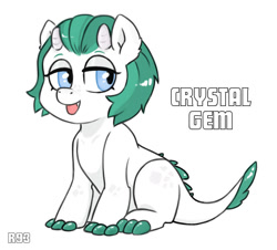 Size: 900x813 | Tagged: safe, artist:rukawa93, imported from derpibooru, oc, oc only, oc:crystal gem, dracony, hybrid, pony, female, horns, interspecies offspring, lidded eyes, offspring, parent:rarity, parent:spike, parents:sparity, simple background, sitting, solo, white background