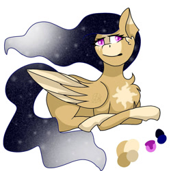 Size: 1500x1500 | Tagged: safe, artist:teonnakatztkgs, imported from derpibooru, oc, oc only, pegasus, pony, chest fluff, ethereal mane, female, lying down, mare, pegasus oc, prone, smiling, solo, starry mane