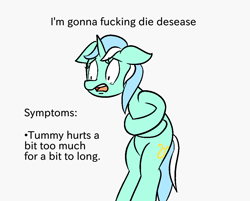 Size: 1000x804 | Tagged: safe, artist:happy harvey, imported from derpibooru, lyra heartstrings, pony, unicorn, dying, floppy ears, holding stomach, misspelling, open mouth, phone drawing, ponified, simple background, solo, teary eyes, this will end in death, tummy ache, vulgar, white background