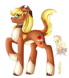 Size: 3666x4163 | Tagged: safe, artist:mailner, imported from derpibooru, applejack, winona, dog, dog pony, pony, appledog, applejack's hat, collar, cowboy hat, cutie mark, fangs, female, fusion, hat, high res, hooves, looking at you, mare, raised hoof, redesign, simple background, smiling, smiling at you, solo, tail, transparent background, wrinkles