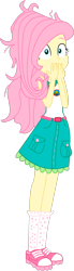 Size: 1280x4630 | Tagged: safe, artist:marcorulezzz, imported from derpibooru, fluttershy, equestria girls, legend of everfree, camp everfree outfits, clothes, covering mouth, female, messy hair, simple background, skirt, sleeveless, solo, transparent background, vector