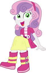 Size: 1276x2000 | Tagged: safe, artist:jebens1, artist:therandomone95, imported from derpibooru, sweetie belle, equestria girls, boots, clothes, cute, jacket, looking at you, shoes, sitting, skirt, smiling, solo