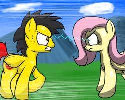 Size: 1280x1024 | Tagged: safe, artist:mister-markers, imported from derpibooru, oc, oc:devin (stardevin), pegasus, pony, 2011, bloodshot eyes, duo, female, male, mare, stallion, stare, staring contest, the stare