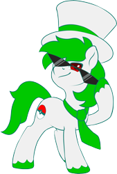 Size: 1535x2275 | Tagged: safe, artist:jennithedragon, imported from derpibooru, oc, oc only, oc:napalm styles, earth pony, pony, derpibooru community collaboration, 2022 community collab, earth pony oc, glasses, hat, male, necktie, raised hoof, simple background, solo, stallion, sunglasses, top hat, transparent background, unshorn fetlocks