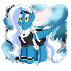 Size: 1500x1500 | Tagged: safe, artist:thebenalpha, imported from derpibooru, oc, oc:fleurbelle, alicorn, adorabelle, alicorn oc, bow, clothes, cute, female, hair bow, horn, maid, maid headdress, mare, ocbetes, wings, yellow eyes