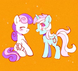 Size: 2473x2251 | Tagged: safe, artist:bug-roux, imported from derpibooru, bon bon, lyra heartstrings, sweetie drops, earth pony, pony, unicorn, high res, orange background, simple background