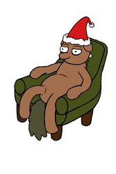 Size: 1000x1500 | Tagged: safe, artist:potatoconnoisseur, derpibooru exclusive, imported from derpibooru, oc, oc only, oc:smelly bigshit, earth pony, pony, chair, christmas, hat, holiday, male, relaxing, santa hat, simple background, sitting, solo, white background
