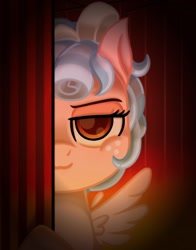 Size: 1100x1400 | Tagged: safe, artist:fchelon, imported from derpibooru, cozy glow, pegasus, pony, female, filly, freckles, looking at you, pure evil, solo