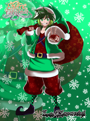 Size: 1792x2408 | Tagged: safe, artist:cmacx, imported from derpibooru, spike, human, anime, christmas, clothes, fingerless gloves, gloves, holiday, humanized, kingdom hearts, looking at you, merry christmas, peace sign