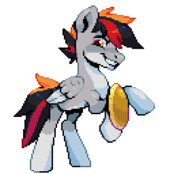 Size: 640x640 | Tagged: safe, artist:hikkage, imported from derpibooru, oc, oc only, oc:primaryforce, pegasus, pony, male, pixel art, rearing, shield, simple background, solo, stallion, transparent background