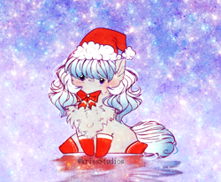 Size: 2404x1978 | Tagged: safe, artist:krissstudios, imported from derpibooru, oc, earth pony, chibi, christmas, chubbie, hat, holiday, santa hat, solo