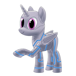 Size: 2000x2000 | Tagged: safe, artist:stellardust, derpibooru exclusive, imported from derpibooru, oc, oc only, oc:cyber sword, alicorn, pony, robot, robot pony, derpibooru community collaboration, 2022 community collab, alicorn oc, female, high res, horn, mare, raised hoof, simple background, solo, transparent background, wings