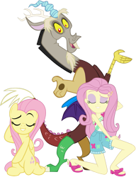 Size: 887x1154 | Tagged: safe, artist:dathings1, artist:jhayarr23, artist:kuco, edit, imported from derpibooru, discord, fluttershy, draconequus, pegasus, pony, equestria girls, equestria girls series, i'm on a yacht, spoiler:eqg series (season 2), discord gets all the fluttershies, discord gets all the mares, discord gets all the waifus, eyes closed, eyeshadow, feet, female, hooves behind head, human pony fluttershy, interspecies, kneeling, legs, makeup, male, mare, pose, raised eyebrow, sandals, scene interpretation, self ponidox, shyabetes, simple background, smiling, smug, toes, transparent background, vector
