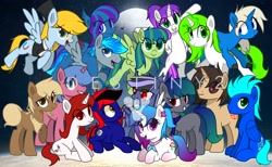 Size: 4000x2468 | Tagged: safe, artist:yufebwifbi, imported from derpibooru, oc, oc:leaf blade, oc:purple rose, oc:wilson west, alicorn, bat pony, earth pony, pegasus, pony, undead, unicorn, vampire, bat pony oc, destiny (video game), female, male, stallion