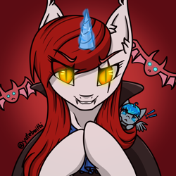 Size: 1080x1080 | Tagged: safe, artist:yufebwifbi, imported from derpibooru, oc, oc:leaf blade, bat, pony, undead, unicorn, vampire