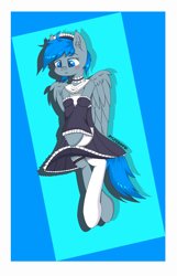 Size: 4500x7000 | Tagged: safe, artist:yufebwifbi, imported from derpibooru, oc, oc:leaf blade, pegasus, pony, bipedal, blushing, clothes, crossdressing, femboy, maid, male, solo, stallion