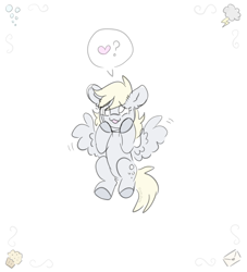 Size: 1000x1100 | Tagged: safe, artist:pink-pone, imported from derpibooru, derpy hooves, pegasus, pony, colored sketch, female, heart, mare, open mouth, open smile, simple background, sketch, smiling, solo, speech bubble, white background