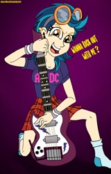 Size: 716x1116 | Tagged: safe, artist:dncsamsonart, imported from derpibooru, indigo zap, equestria girls, 2019, ac/dc, clothes, electric guitar, guitar, hard rock, musical instrument, rock (music), socks, stocking feet