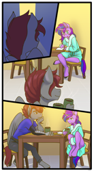 Size: 1778x3222 | Tagged: safe, artist:grilledsoap, imported from derpibooru, oc, oc only, oc:artfulcord, oc:arucordu, oc:cyan nova fae, anthro, pegasus, pony, unicorn, comic, female, male, mare, stallion