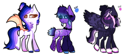 Size: 1200x522 | Tagged: safe, artist:kyannepopys, imported from derpibooru, oc, oc only, bat pony, earth pony, pegasus, pony, base used, bat pony oc, batw ings, colored hooves, earth pony oc, looking back, pegasus oc, simple background, transparent background, wings