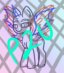 Size: 400x450 | Tagged: safe, artist:kyannepopys, imported from derpibooru, oc, oc only, alicorn, bat pony, bat pony alicorn, pony, alicorn oc, base, bat wings, chest fluff, ear fluff, eyelashes, horn, smiling, solo, wings