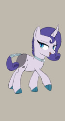 Size: 1080x2008 | Tagged: safe, artist:esprit-arait, imported from derpibooru, oc, oc:crystal clear, dracony, hybrid, pony, unicorn, choker, interspecies offspring, offspring, parent:rarity, parent:spike, parents:sparity, slit pupils, smiling, solo