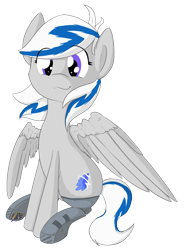 Size: 1428x1936 | Tagged: safe, artist:soccy, imported from derpibooru, oc, oc only, oc:lady lightning strike, pegasus, pony, derpibooru community collaboration, 2022 community collab, cute, cybernetic legs, ocbetes, simple background, solo, transparent background