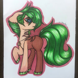 Size: 1280x1280 | Tagged: safe, artist:inochizuna, imported from derpibooru, oc, oc only, earth pony, pony, ear piercing, earring, earth pony oc, hoof polish, jewelry, necklace, piercing, signature, solo, traditional art