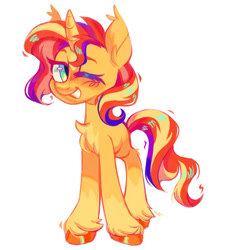 Size: 1118x1242 | Tagged: source needed, safe, artist:occultusion, edit, editor:edits of hate, editor:unofficial edits thread, imported from ponybooru, sunset shimmer, unicorn, equestria girls, ear tufts, female, looking at you, mare, one eye closed, simple background, unshorn fetlocks, white background, wink
