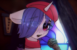 Size: 800x526 | Tagged: safe, artist:reterica, imported from derpibooru, pony, unicorn, beret, female, g5, gloomy sonnet, hat, my little pony: a new generation, open mouth, solo