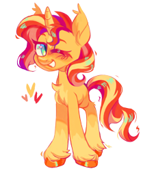 Size: 1118x1242 | Tagged: safe, artist:occultusion, edit, editor:edits of hate, editor:unofficial edits thread, imported from ponybooru, sunset shimmer, pony, unicorn, equestria girls, ear fluff, ear tufts, ears, female, looking at you, mare, one eye closed, simple background, transparent background, unshorn fetlocks, wink