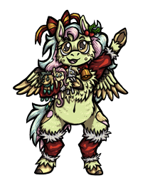 Size: 857x1030 | Tagged: safe, artist:deidad dissitum, imported from derpibooru, oc, oc:chiray, oc:leyki dissitum, pegasus, pony, derpibooru community collaboration, 2022 community collab, belly button, bow, chest fluff, christmas, clothes, fluffy, happy, holiday, holly, hooves, partially open wings, plushie, ribbon, simple background, socks, solo, transparent background, unshorn fetlocks, wings