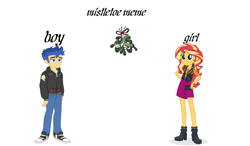 Size: 1150x673 | Tagged: safe, artist:legobuilder100, imported from derpibooru, flash sentry, sunset shimmer, equestria girls, christmas, converse, female, flashimmer, holiday, male, mistletoe, shipping, shoes, straight