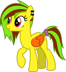 Size: 4000x4343 | Tagged: safe, artist:melisareb, imported from derpibooru, oc, oc only, oc:mango island, pegasus, pony, derpibooru community collaboration, .svg available, 2022 community collab, :o, absurd resolution, ear piercing, earring, female, folded wings, full body, jewelry, mare, open mouth, pegasus oc, piercing, raised hoof, red eyes, scrunchie, show accurate, simple background, solo, standing, tail, transparent background, two toned mane, two toned tail, vector, wings