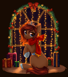 Size: 2900x3300 | Tagged: safe, artist:avrameow, imported from derpibooru, oc, oc only, earth pony, pony, bell, bow, clothes, high res, present, scarf, solo