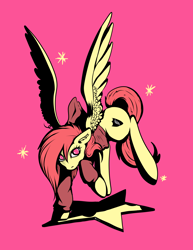 Size: 3830x4971 | Tagged: safe, artist:coco-drillo, imported from derpibooru, oc, oc:twizzle peas, pegasus, pony, clothes, comics, ear fluff, landing, leaping, simple background, solo, spread wings, star lord, starry eyes, stars, wingding eyes, wings