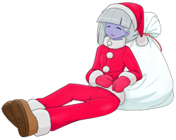 Size: 2397x1910 | Tagged: safe, artist:batipin, imported from derpibooru, part of a set, limestone pie, equestria girls, christmas, clothes, costume, equestria girls-ified, eyes closed, female, gloves, hat, holiday, santa costume, santa hat, santa sack, shoes, simple background, sleeping, solo, transparent background