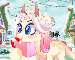 Size: 1920x1523 | Tagged: safe, artist:dianamur, imported from derpibooru, oc, earth pony, pony, candy, candy cane, female, food, horns, mare, solo