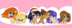 Size: 2524x986 | Tagged: safe, artist:sunmint234, imported from derpibooru, earth pony, pony, unicorn, barbara gordon, batgirl, bumblebee (dc comics), dc superhero girls, diana prince, g4.5, green lantern, jessica cruz, kara danvers, karen beecher, solo, spoilers for another series, supergirl, wonder woman, zatanna, zee zatara