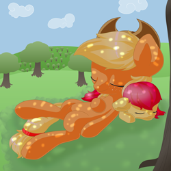 Size: 4000x4000 | Tagged: safe, artist:rue-willings, imported from derpibooru, apple bloom, applejack, earth pony, pony, female, filly, foal, mare, siblings, sisters