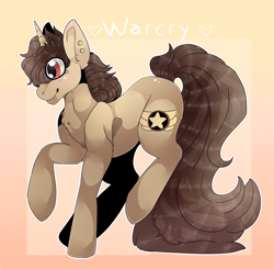 Size: 3875x3796 | Tagged: safe, artist:fluffideer, imported from derpibooru, oc, oc only, pony, unicorn, ear piercing, high res, horn, piercing, raised hoof, smiling, solo, unicorn oc