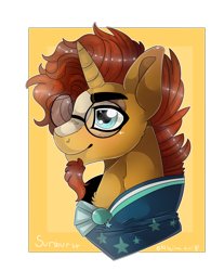 Size: 3653x4410 | Tagged: safe, artist:fluffideer, imported from derpibooru, sunburst, pony, unicorn, bust, cloak, clothes, facial hair, glasses, goatee, male, simple background, smiling, solo, stallion, sunburst's cloak, sunburst's glasses, transparent background